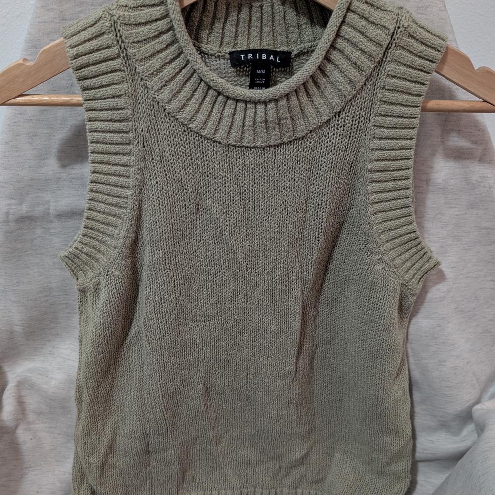 Tribal Women's Knit Sleeveless Sweater - Olive